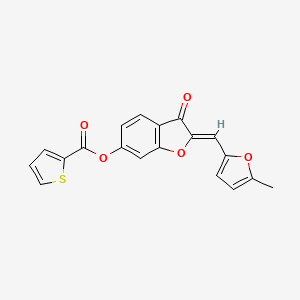 (Z)-2-((5-methylfuran-2-yl)methylene)-3-oxo-2,3-dihydrobenzofuran-6-yl thiophene-2-carboxylate