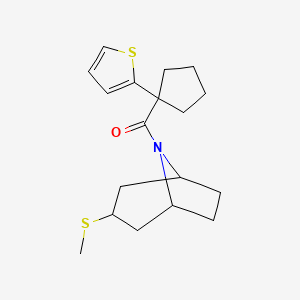 molecular formula C18H25NOS2 B2794536 ((1R,5S)-3-(methylthio)-8-azabicyclo[3.2.1]octan-8-yl)(1-(thiophen-2-yl)cyclopentyl)methanone CAS No. 1705744-65-5