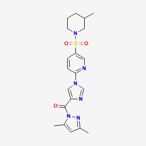 molecular formula C20H24N6O3S B2794537 2-{4-[(3,5-dimethyl-1H-pyrazol-1-yl)carbonyl]-1H-imidazol-1-yl}-5-[(3-methylpiperidin-1-yl)sulfonyl]pyridine CAS No. 1251547-48-4