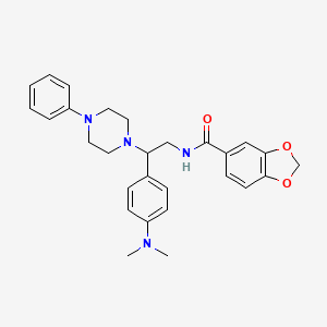 molecular formula C28H32N4O3 B2794544 N-(2-(4-(dimethylamino)phenyl)-2-(4-phenylpiperazin-1-yl)ethyl)benzo[d][1,3]dioxole-5-carboxamide CAS No. 946286-65-3