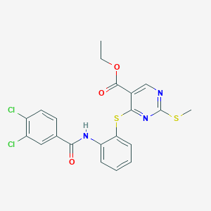 Ethyl 4-({2-[(3,4-dichlorobenzoyl)amino]phenyl}sulfanyl)-2-(methylsulfanyl)-5-pyrimidinecarboxylate