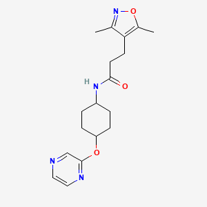 3-(3,5-dimethylisoxazol-4-yl)-N-((1r,4r)-4-(pyrazin-2-yloxy)cyclohexyl)propanamide