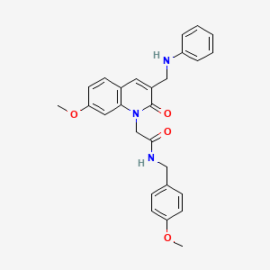 molecular formula C27H27N3O4 B2794586 2-(7-methoxy-2-oxo-3-((phenylamino)methyl)quinolin-1(2H)-yl)-N-(4-methoxybenzyl)acetamide CAS No. 932524-16-8
