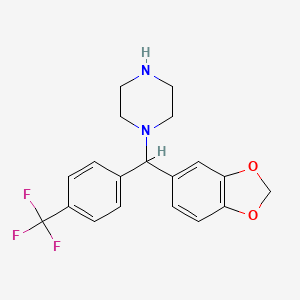 molecular formula C19H19F3N2O2 B2794597 1-{1,3-Benzodioxol-5-yl[4-(trifluoromethyl)phenyl]methyl}piperazine CAS No. 518004-58-5