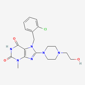 molecular formula C19H23ClN6O3 B2794604 7-[(2-Chlorophenyl)methyl]-8-[4-(2-hydroxyethyl)piperazin-1-yl]-3-methylpurine-2,6-dione CAS No. 401918-10-3