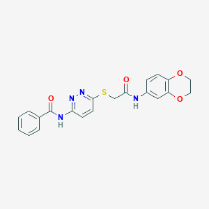 molecular formula C21H18N4O4S B2794628 N-(6-((2-((2,3-dihydrobenzo[b][1,4]dioxin-6-yl)amino)-2-oxoethyl)thio)pyridazin-3-yl)benzamide CAS No. 1021055-57-1