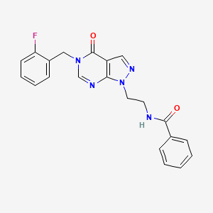 molecular formula C21H18FN5O2 B2794667 N-(2-(5-(2-fluorobenzyl)-4-oxo-4,5-dihydro-1H-pyrazolo[3,4-d]pyrimidin-1-yl)ethyl)benzamide CAS No. 922082-39-1