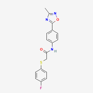 molecular formula C17H14FN3O2S B2794683 2-((4-fluorophenyl)thio)-N-(4-(3-methyl-1,2,4-oxadiazol-5-yl)phenyl)acetamide CAS No. 1226447-75-1