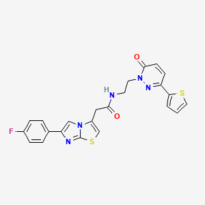 molecular formula C23H18FN5O2S2 B2794686 2-(6-(4-氟苯基)咪唑[2,1-b]噻唑-3-基)-N-(2-(6-氧代-3-(噻吩-2-基)吡啶-1(6H)-基)乙基)乙酰胺 CAS No. 1226454-97-2