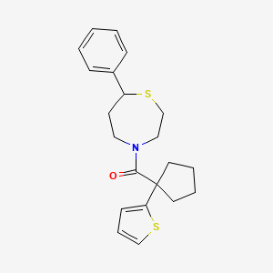 molecular formula C21H25NOS2 B2794730 (7-Phenyl-1,4-thiazepan-4-yl)(1-(thiophen-2-yl)cyclopentyl)methanone CAS No. 1797737-66-6