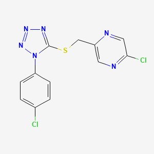 molecular formula C12H8Cl2N6S B2794737 2-chloro-5-({[1-(4-chlorophenyl)-1H-1,2,3,4-tetrazol-5-yl]sulfanyl}methyl)pyrazine CAS No. 1787854-62-9