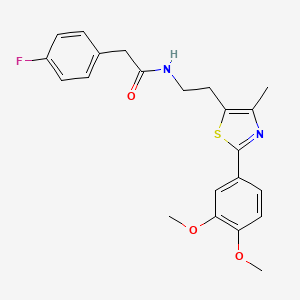 molecular formula C22H23FN2O3S B2794756 N-[2-[2-(3,4-dimethoxyphenyl)-4-methyl-1,3-thiazol-5-yl]ethyl]-2-(4-fluorophenyl)acetamide CAS No. 893359-65-4