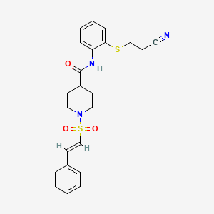 molecular formula C23H25N3O3S2 B2794761 N-[2-(2-Cyanoethylsulfanyl)phenyl]-1-[(E)-2-phenylethenyl]sulfonylpiperidine-4-carboxamide CAS No. 1798404-87-1