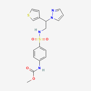 molecular formula C17H18N4O4S2 B2794795 methyl (4-(N-(2-(1H-pyrazol-1-yl)-2-(thiophen-3-yl)ethyl)sulfamoyl)phenyl)carbamate CAS No. 2034341-83-6