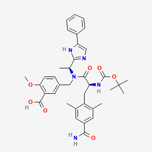 molecular formula C37H43N5O7 B2794804 苯甲酸, 5-[[[(2S)-3-[4-(氨甲酰)-2,6-二甲基苯基]-2-[[(1,1-二甲基乙氧基)甲酰]氨基]-1-氧代丙基][(1S)-1-(5-苯基-1H-咪唑-2-基)乙基]氨基]甲基]-2-甲氧基- CAS No. 864825-69-4