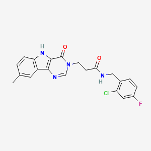 molecular formula C21H18ClFN4O2 B2794808 N-(2-chloro-4-fluorobenzyl)-3-(8-methyl-4-oxo-4,5-dihydro-3H-pyrimido[5,4-b]indol-3-yl)propanamide CAS No. 1185038-87-2