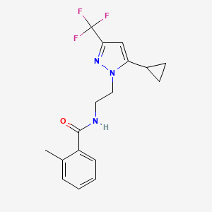 molecular formula C17H18F3N3O B2794815 N-(2-(5-cyclopropyl-3-(trifluoromethyl)-1H-pyrazol-1-yl)ethyl)-2-methylbenzamide CAS No. 1797260-55-9