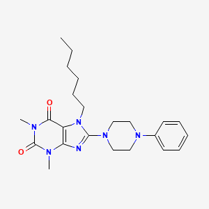 molecular formula C23H32N6O2 B2794824 7-hexyl-1,3-dimethyl-8-(4-phenylpiperazin-1-yl)-1H-purine-2,6(3H,7H)-dione CAS No. 378210-66-3