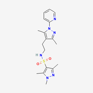 molecular formula C18H24N6O2S B2794839 N-(2-(3,5-二甲基-1-(吡啶-2-基)-1H-吡唑-4-基)乙基)-1,3,5-三甲基-1H-吡唑-4-磺酰胺 CAS No. 2034620-50-1