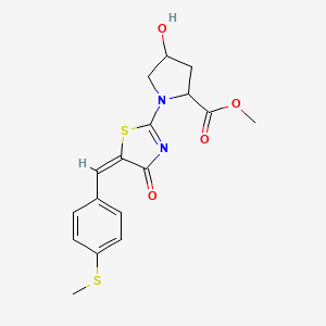molecular formula C17H18N2O4S2 B2794877 methyl 4-hydroxy-1-[(5E)-5-[(4-methylsulfanylphenyl)methylidene]-4-oxo-1,3-thiazol-2-yl]pyrrolidine-2-carboxylate CAS No. 1192252-25-7