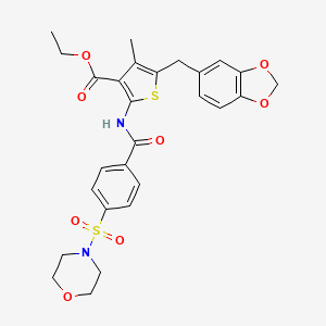 molecular formula C27H28N2O8S2 B2794896 Ethyl 5-(benzo[d][1,3]dioxol-5-ylmethyl)-4-methyl-2-(4-(morpholinosulfonyl)benzamido)thiophene-3-carboxylate CAS No. 438029-16-4