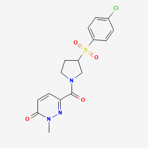 molecular formula C16H16ClN3O4S B2794898 6-(3-((4-氯苯基)磺酰基)吡咯啉-1-羰基)-2-甲基吡啶并噻唑-3(2H)-酮 CAS No. 1797317-25-9