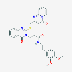molecular formula C30H29N5O5S B2794908 N-(2-(3,4-二甲氧基苯基)乙基)-3-(4-氧代-2-[(4-氧代吡啶[1,2-a]嘧啶-2-基)甲基硫基]喹唑啉-3-基)丙酰胺 CAS No. 422286-94-0