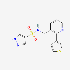 molecular formula C14H14N4O2S2 B2794913 1-methyl-N-((2-(thiophen-3-yl)pyridin-3-yl)methyl)-1H-pyrazole-4-sulfonamide CAS No. 2034435-38-4