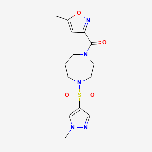 molecular formula C14H19N5O4S B2794925 (4-((1-methyl-1H-pyrazol-4-yl)sulfonyl)-1,4-diazepan-1-yl)(5-methylisoxazol-3-yl)methanone CAS No. 2034543-80-9