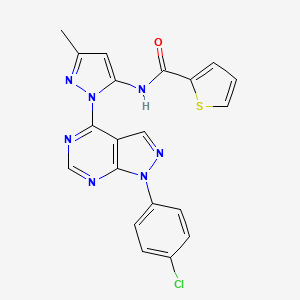 molecular formula C20H14ClN7OS B2794934 N-(1-(1-(4-chlorophenyl)-1H-pyrazolo[3,4-d]pyrimidin-4-yl)-3-methyl-1H-pyrazol-5-yl)thiophene-2-carboxamide CAS No. 1006002-26-1