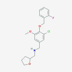 molecular formula C20H23ClFNO3 B279499 N-{3-chloro-4-[(2-fluorobenzyl)oxy]-5-methoxybenzyl}-N-(tetrahydro-2-furanylmethyl)amine 
