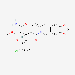 molecular formula C25H21ClN2O6 B2794997 methyl 2-amino-6-(1,3-benzodioxol-5-ylmethyl)-4-(3-chlorophenyl)-7-methyl-5-oxo-5,6-dihydro-4H-pyrano[3,2-c]pyridine-3-carboxylate CAS No. 758703-67-2