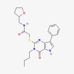 molecular formula C23H28N4O3S B2795005 2-((3-butyl-4-oxo-7-phenyl-4,5-dihydro-3H-pyrrolo[3,2-d]pyrimidin-2-yl)thio)-N-((tetrahydrofuran-2-yl)methyl)acetamide CAS No. 1021228-10-3