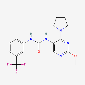 molecular formula C17H18F3N5O2 B2795008 1-(2-Methoxy-4-(pyrrolidin-1-yl)pyrimidin-5-yl)-3-(3-(trifluoromethyl)phenyl)urea CAS No. 1797815-71-4