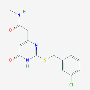 molecular formula C14H14ClN3O2S B2795017 2-(2-((3-chlorobenzyl)thio)-6-oxo-1,6-dihydropyrimidin-4-yl)-N-methylacetamide CAS No. 1105238-12-7