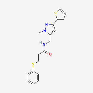 N-[(2-Methyl-5-thiophen-2-ylpyrazol-3-yl)methyl]-3-phenylsulfanylpropanamide