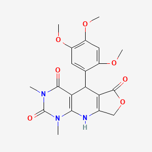 molecular formula C20H21N3O7 B2795072 1,3-dimethyl-5-(2,4,5-trimethoxyphenyl)-5,9-dihydrofuro[3',4':5,6]pyrido[2,3-d]pyrimidine-2,4,6(1H,3H,8H)-trione CAS No. 869465-42-9