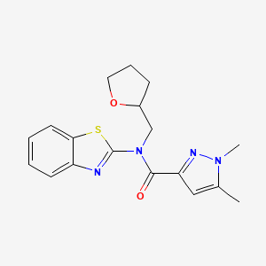 molecular formula C18H20N4O2S B2795086 N-(benzo[d]thiazol-2-yl)-1,5-dimethyl-N-((tetrahydrofuran-2-yl)methyl)-1H-pyrazole-3-carboxamide CAS No. 1013772-29-6
