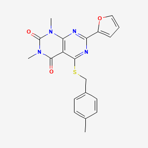 molecular formula C20H18N4O3S B2795092 7-(furan-2-yl)-1,3-dimethyl-5-((4-methylbenzyl)thio)pyrimido[4,5-d]pyrimidine-2,4(1H,3H)-dione CAS No. 863003-80-9