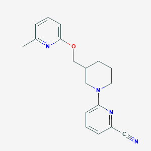 molecular formula C18H20N4O B2795098 6-[3-[(6-Methylpyridin-2-yl)oxymethyl]piperidin-1-yl]pyridine-2-carbonitrile CAS No. 2380010-54-6