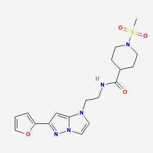 molecular formula C18H23N5O4S B2795099 N-(2-(6-(呋喃-2-基)-1H-咪唑[1,2-b]嘧啶-1-基)乙基)-1-(甲磺酰基)哌嗪-4-羧酰胺 CAS No. 1795416-26-0
