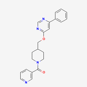 molecular formula C22H22N4O2 B2795104 [4-[(6-Phenylpyrimidin-4-yl)oxymethyl]piperidin-1-yl]-pyridin-3-ylmethanone CAS No. 2380057-60-1