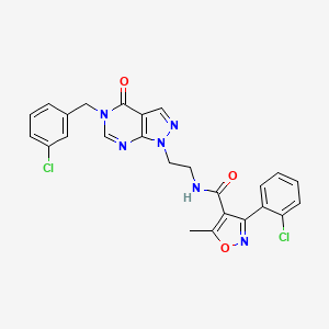 molecular formula C25H20Cl2N6O3 B2795108 N-(2-(5-(3-chlorobenzyl)-4-oxo-4,5-dihydro-1H-pyrazolo[3,4-d]pyrimidin-1-yl)ethyl)-3-(2-chlorophenyl)-5-methylisoxazole-4-carboxamide CAS No. 922009-28-7