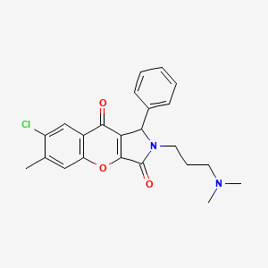 molecular formula C23H23ClN2O3 B2795110 7-Chloro-2-(3-(dimethylamino)propyl)-6-methyl-1-phenyl-1,2-dihydrochromeno[2,3-c]pyrrole-3,9-dione CAS No. 886146-74-3
