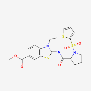 (E)-methyl 3-ethyl-2-((1-(thiophen-2-ylsulfonyl)pyrrolidine-2-carbonyl)imino)-2,3-dihydrobenzo[d]thiazole-6-carboxylate