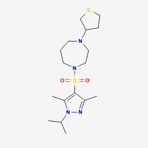 molecular formula C17H30N4O2S2 B2795114 1-((1-isopropyl-3,5-dimethyl-1H-pyrazol-4-yl)sulfonyl)-4-(tetrahydrothiophen-3-yl)-1,4-diazepane CAS No. 2320380-32-1