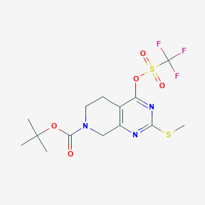 molecular formula C14H18F3N3O5S2 B2795139 tert-Butyl 2-(methylthio)-4-(((trifluoromethyl)sulfonyl)oxy)-5,8-dihydropyrido[3,4-d]pyrimidine-7(6H)-carboxylate CAS No. 338739-82-5