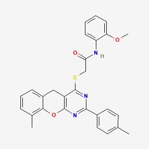molecular formula C28H25N3O3S B2795150 N-(2-methoxyphenyl)-2-((9-methyl-2-(p-tolyl)-5H-chromeno[2,3-d]pyrimidin-4-yl)thio)acetamide CAS No. 866842-74-2