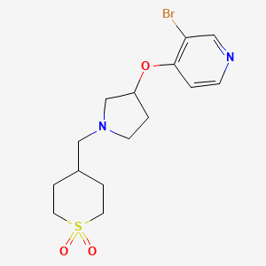 molecular formula C15H21BrN2O3S B2795169 4-[[3-(3-Bromopyridin-4-yl)oxypyrrolidin-1-yl]methyl]thiane 1,1-dioxide CAS No. 2380181-90-6