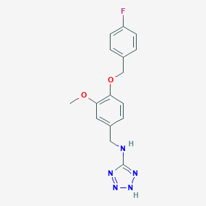molecular formula C16H16FN5O2 B279517 N-{4-[(4-fluorobenzyl)oxy]-3-methoxybenzyl}-1H-tetrazol-5-amine 
